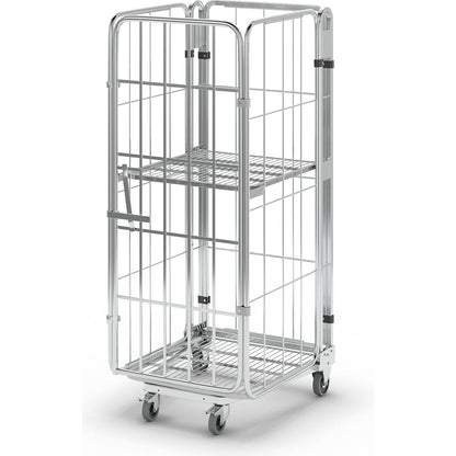 Roll container, nestable, 4-sided, with mesh shelf, HxWxD 1770 x 729 x 818 mm, with 1 shelf.