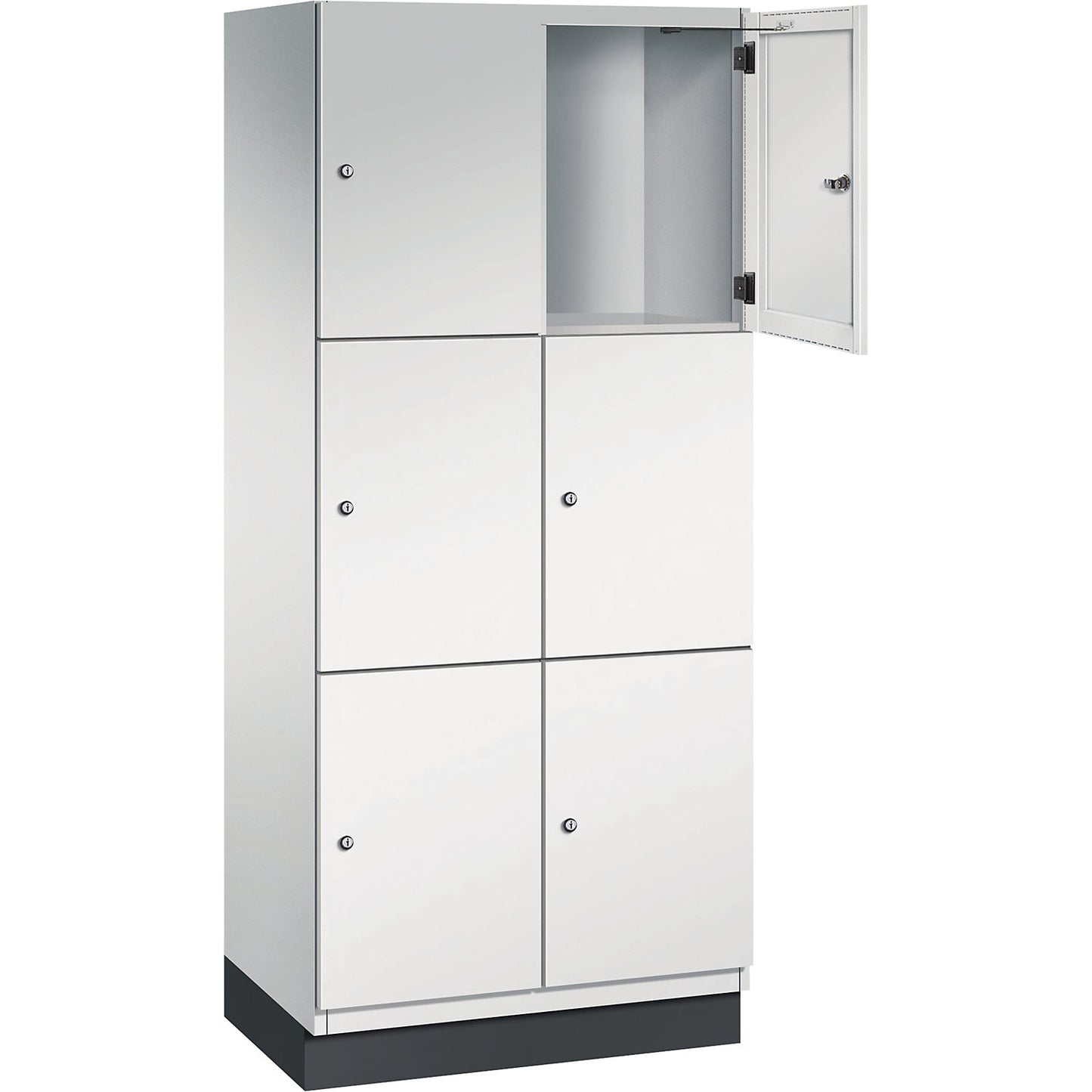 Cambio 3-fold compartment locker, 2 compartments, light grey, sheet steel door, W 800 mm, 6 compartments.