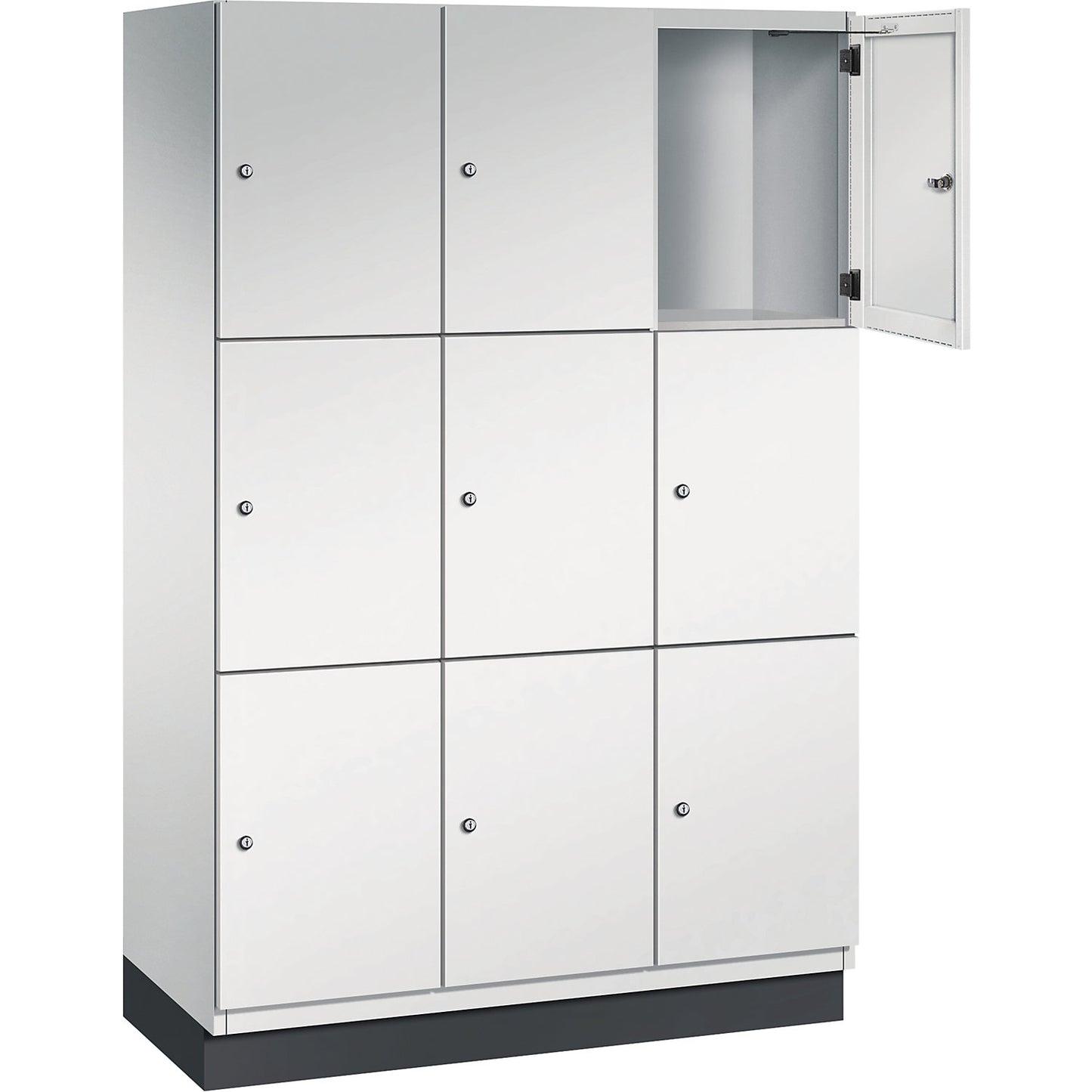 Cambio 3-fold compartment locker, 3 compartments, light grey, sheet steel door, W 1200 mm, 9 compartments.