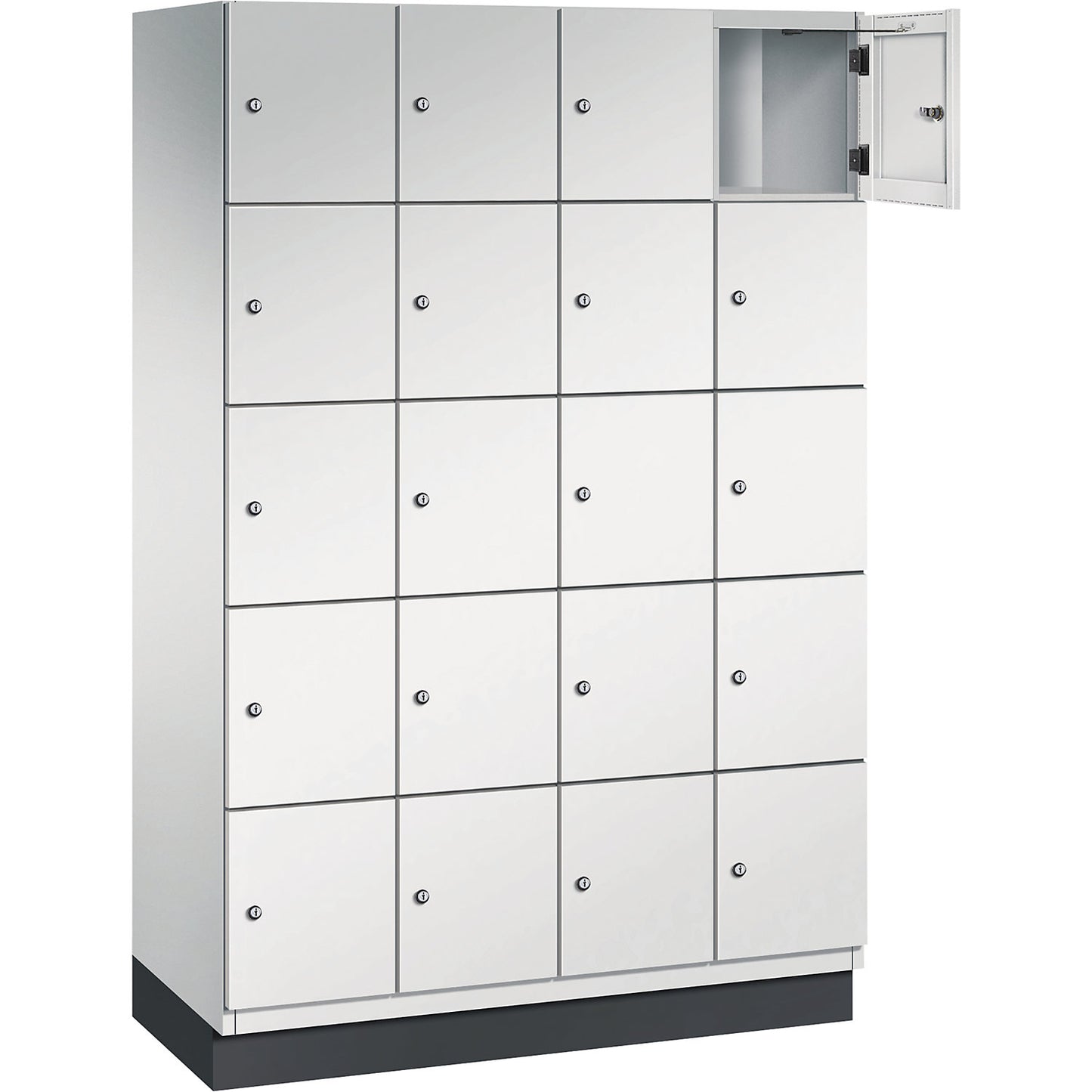 Cambio 5-fold compartment locker, 4 compartments, light grey, sheet steel door, W 1200 mm, 20 compartments.