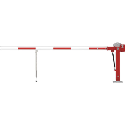 Access barrier, barrier, with gas pressure spring and spring loaded pendulum support, barrier beam length 6.5 m.