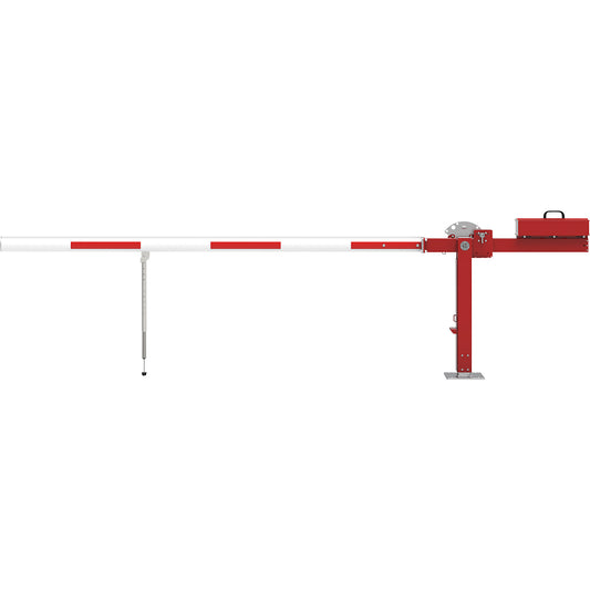 Access barrier, barrier, with counterbalance weight and spring loaded pendulum support, barrier beam length 8 m.