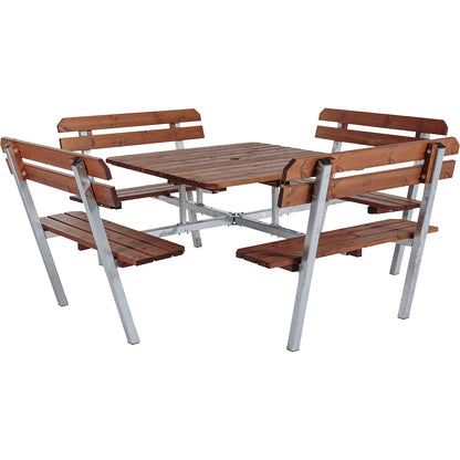 Picnic bench, with 4 benches and table, pine wood, LxWxH 2200 x 2200 x 1000 mm.