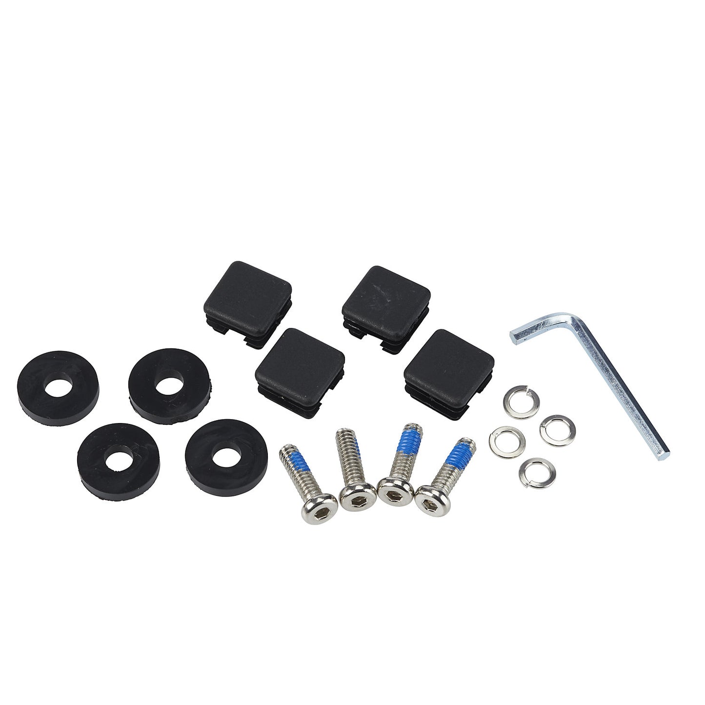 Plug incl. mounting material, for wooden stacking chair, for rectangular tubing, silver/black.
