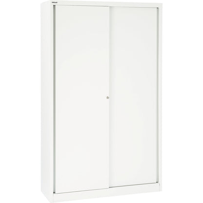 ECO sliding door cupboard, 4 shelves, 5 file heights, traffic white.