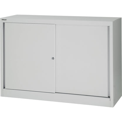 ECO sliding door cupboard, 1 shelf, 2 file heights, light grey.