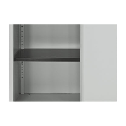 ECO sliding door cupboard, 2 shelves, 3 file heights, light grey.