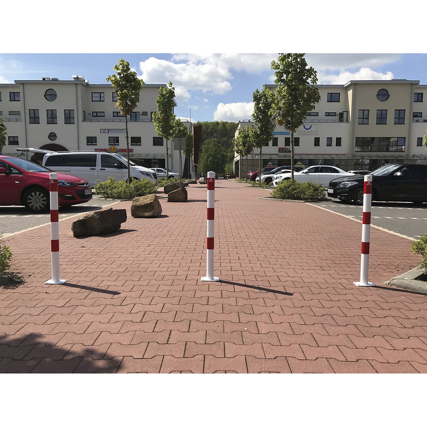 Barrier post, Ø 60 mm, white / red, for bolting in place, without eyelet.