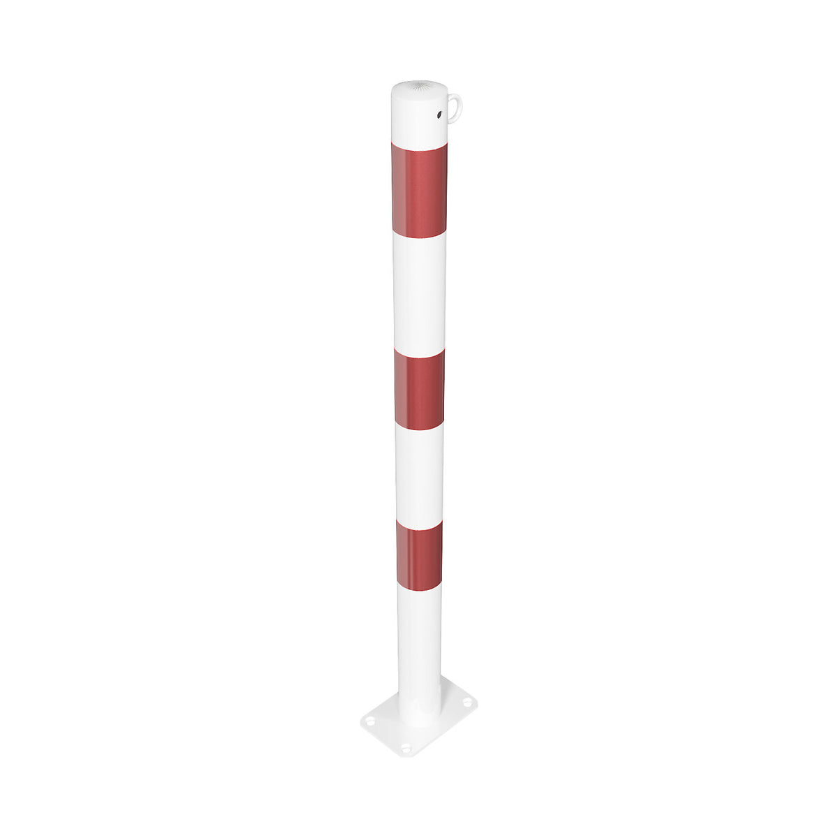 Barrier post, Ø 60 mm, white / red, for bolting in place, with 1 eyelet.
