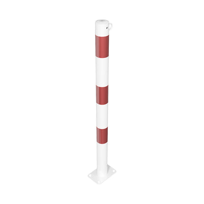 Barrier post, Ø 60 mm, white / red, for bolting in place, with 1 eyelet.