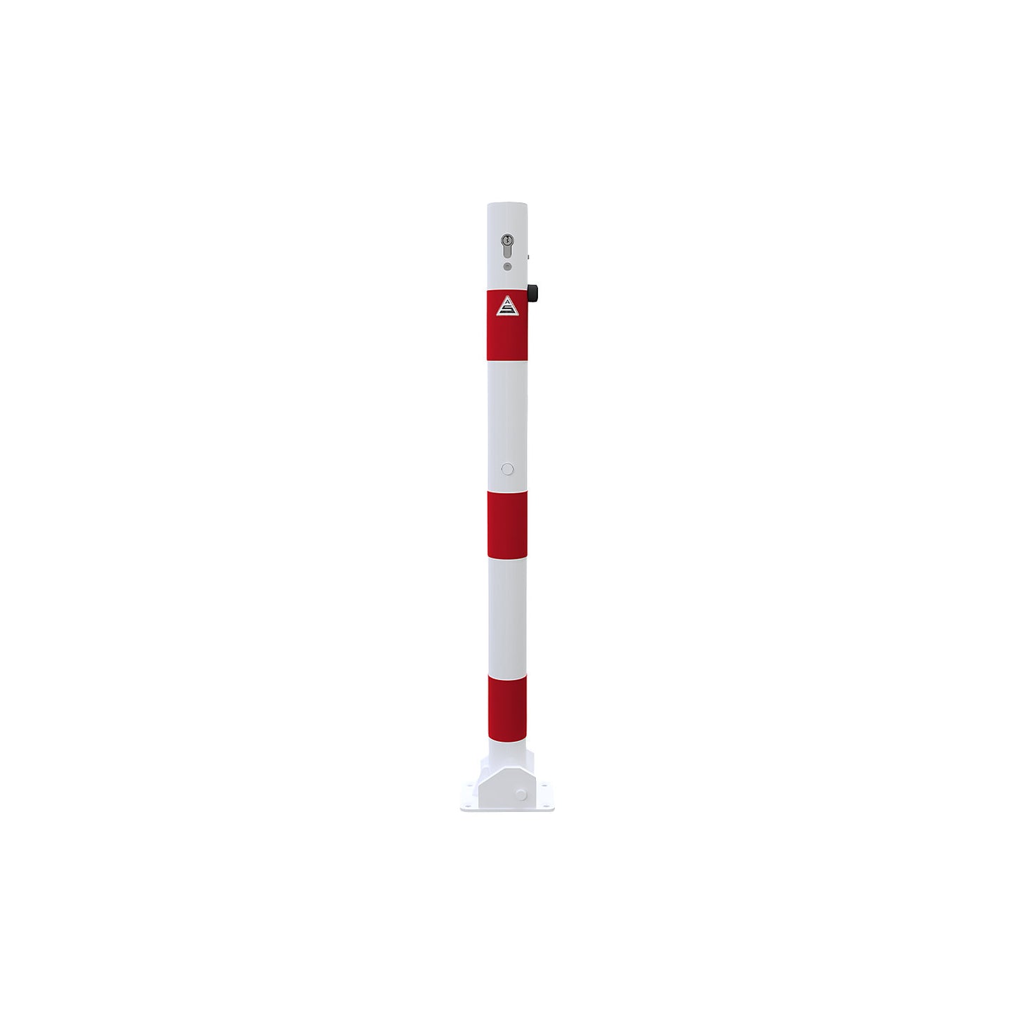 Barrier post, Ø 60 mm, white / red, folding with profile cylinder, without eyelet.