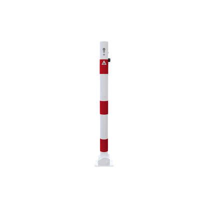 Barrier post, Ø 60 mm, white / red, folding with profile cylinder, without eyelet.