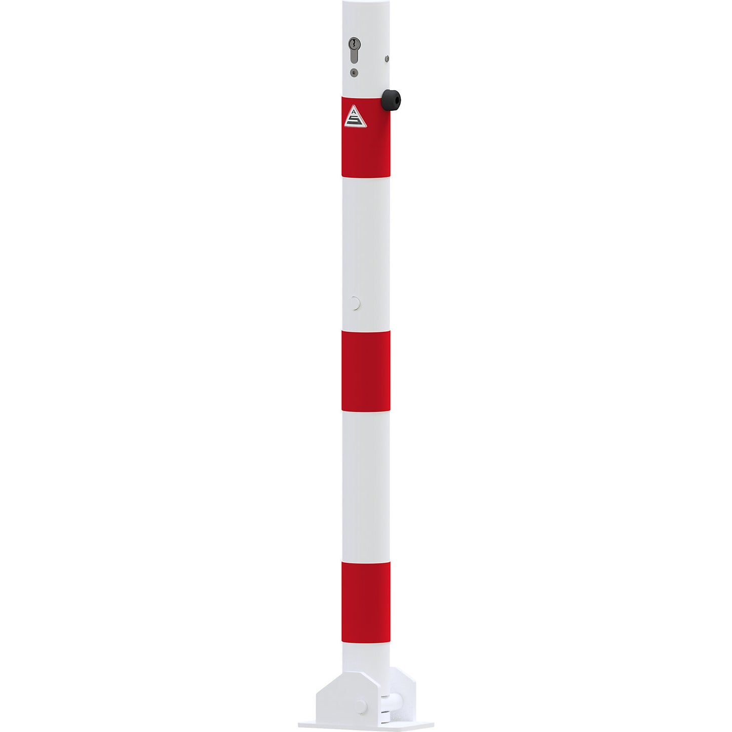 Barrier post, Ø 60 mm, white / red, folding with profile cylinder, without eyelet.