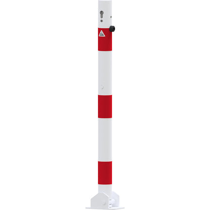 Barrier post, Ø 60 mm, white / red, folding with profile cylinder, without eyelet.