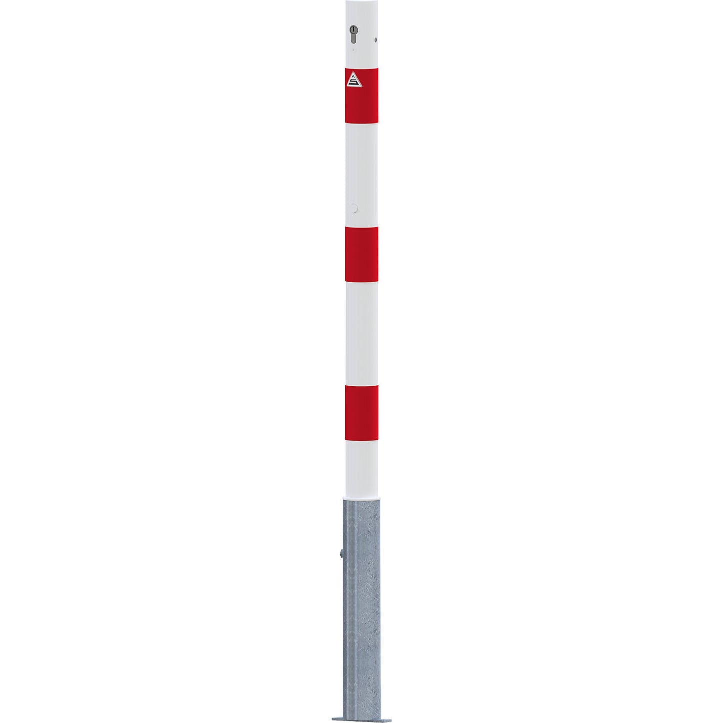 Barrier post, Ø 60 mm, white / red, removable with profile cylinder, without eyelet.