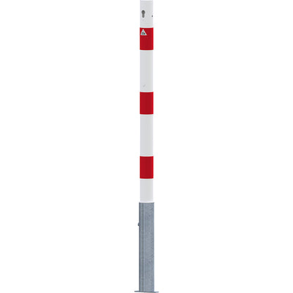 Barrier post, Ø 60 mm, white / red, removable with profile cylinder, without eyelet.