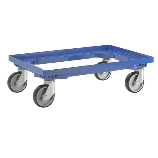 Professional wheeled base, 600 x 400 mm, 4 swivel castors with rubber tyres, blue.