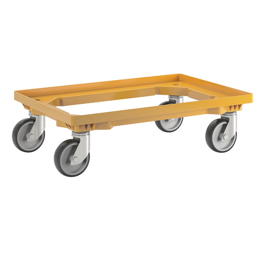 Professional wheeled base, 600 x 400 mm, 4 swivel castors with rubber tyres, yellow.