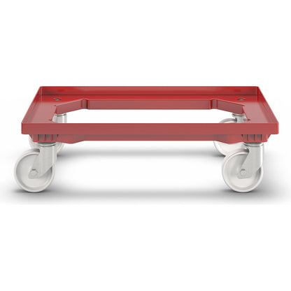 Professional wheeled base, 600 x 400 mm, 4 polypropylene swivel castors, red.