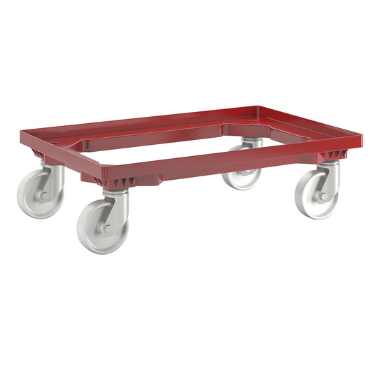 Professional wheeled base, 600 x 400 mm, 4 polypropylene swivel castors, red.