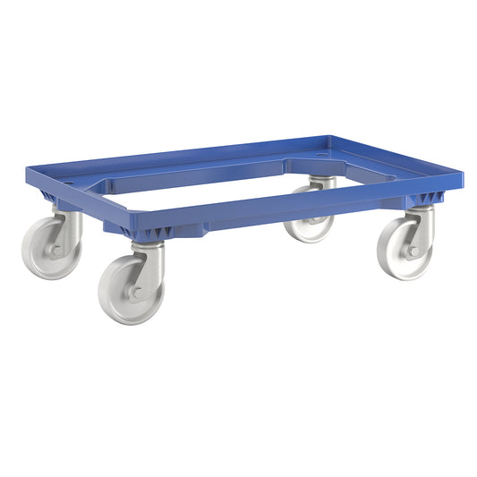 Professional wheeled base, 600 x 400 mm, 4 polypropylene swivel castors, blue.