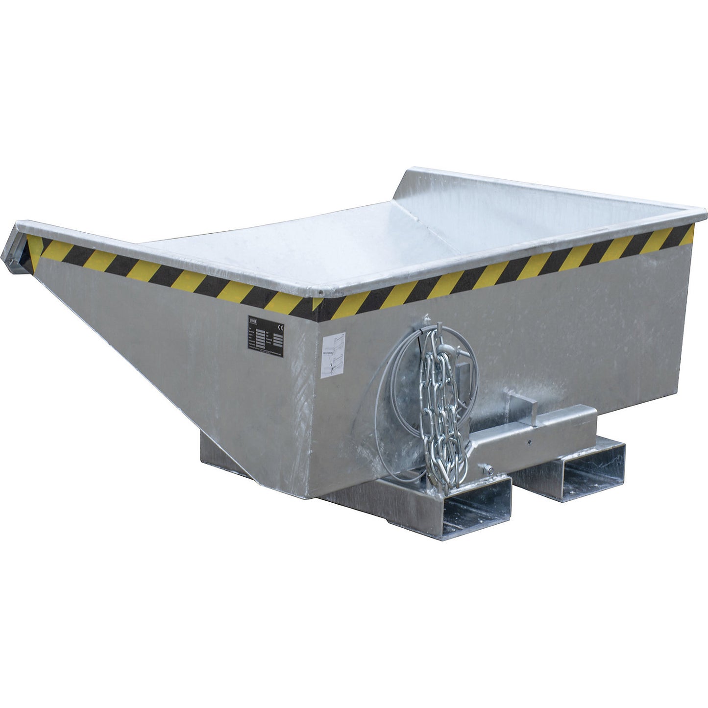 Tilting skip incl. roll-off mechanism, capacity 0.275 m³, LxWxH 1210 x 960 x 540 mm, hot dip galvanised.