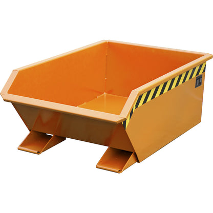Mini tilting skip, low front edge, capacity 0.27 m³, orange RAL 2000.