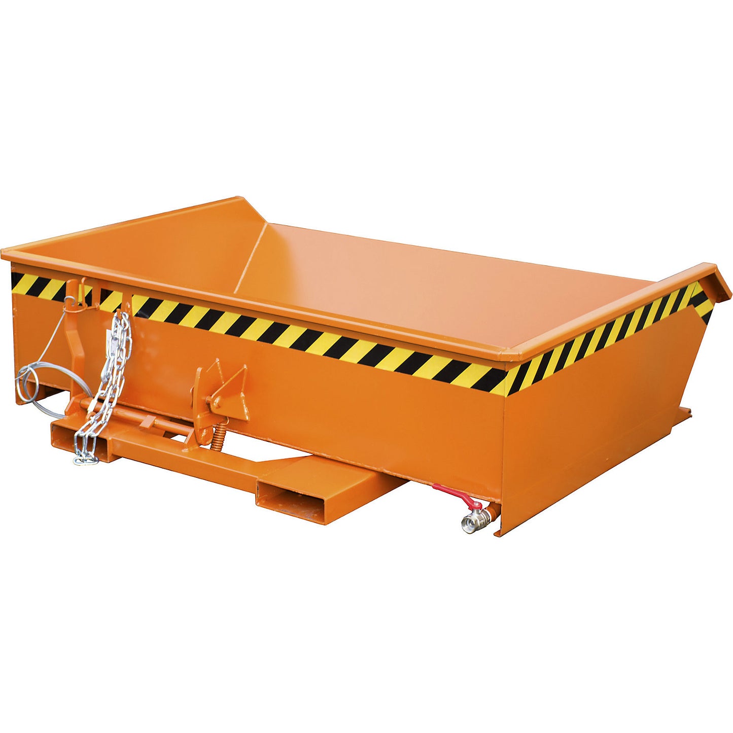 Mini tilting skip for metal swarf, low overall height, capacity 0.61 m³, orange RAL 2000.