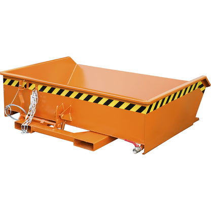 Mini tilting skip for metal swarf, low overall height, capacity 0.61 m³, orange RAL 2000.
