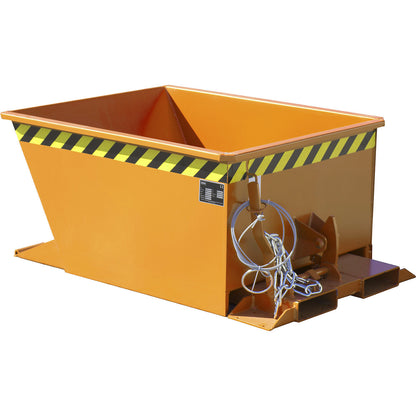 Tilting skip for tugger trains, capacity 0.3 m³, orange RAL 2000.