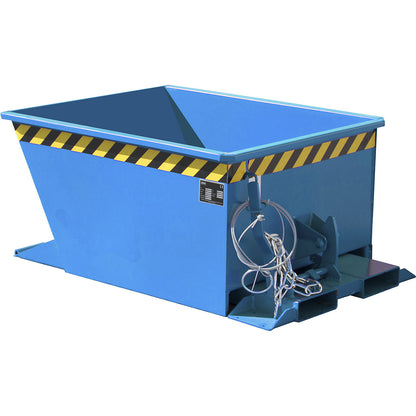 Tilting skip for tugger trains, capacity 0.3 m³, blue RAL 5012.