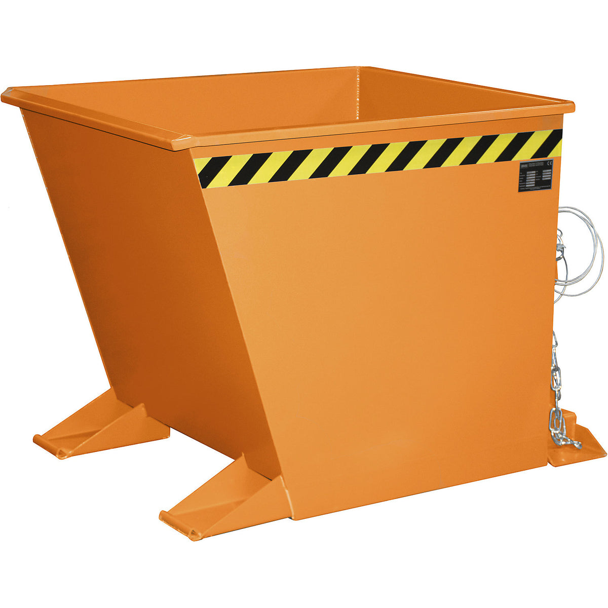 Tilting skip for tugger trains, capacity 0.55 m³, orange RAL 2000.