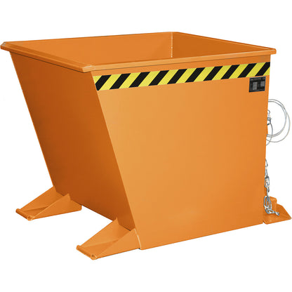 Tilting skip for tugger trains, capacity 0.55 m³, orange RAL 2000.
