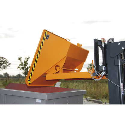 Tilting skip incl. roll-off mechanism, capacity 0.6 m³, LxWxH 1260 x 1070 x 835 mm, orange.