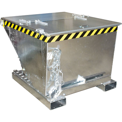 Tilting skip incl. roll-off mechanism, capacity 0.6 m³, LxWxH 1260 x 1070 x 835 mm, hot dip galvanised.