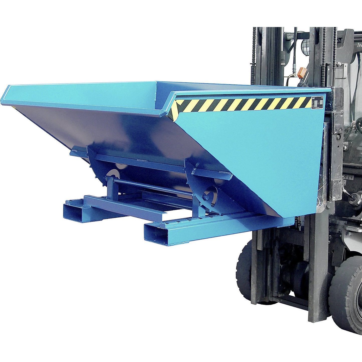 Tilting skip incl. roll-off mechanism, capacity 0.9 m³, LxWxH 1260 x 1570 x 835 mm, blue.