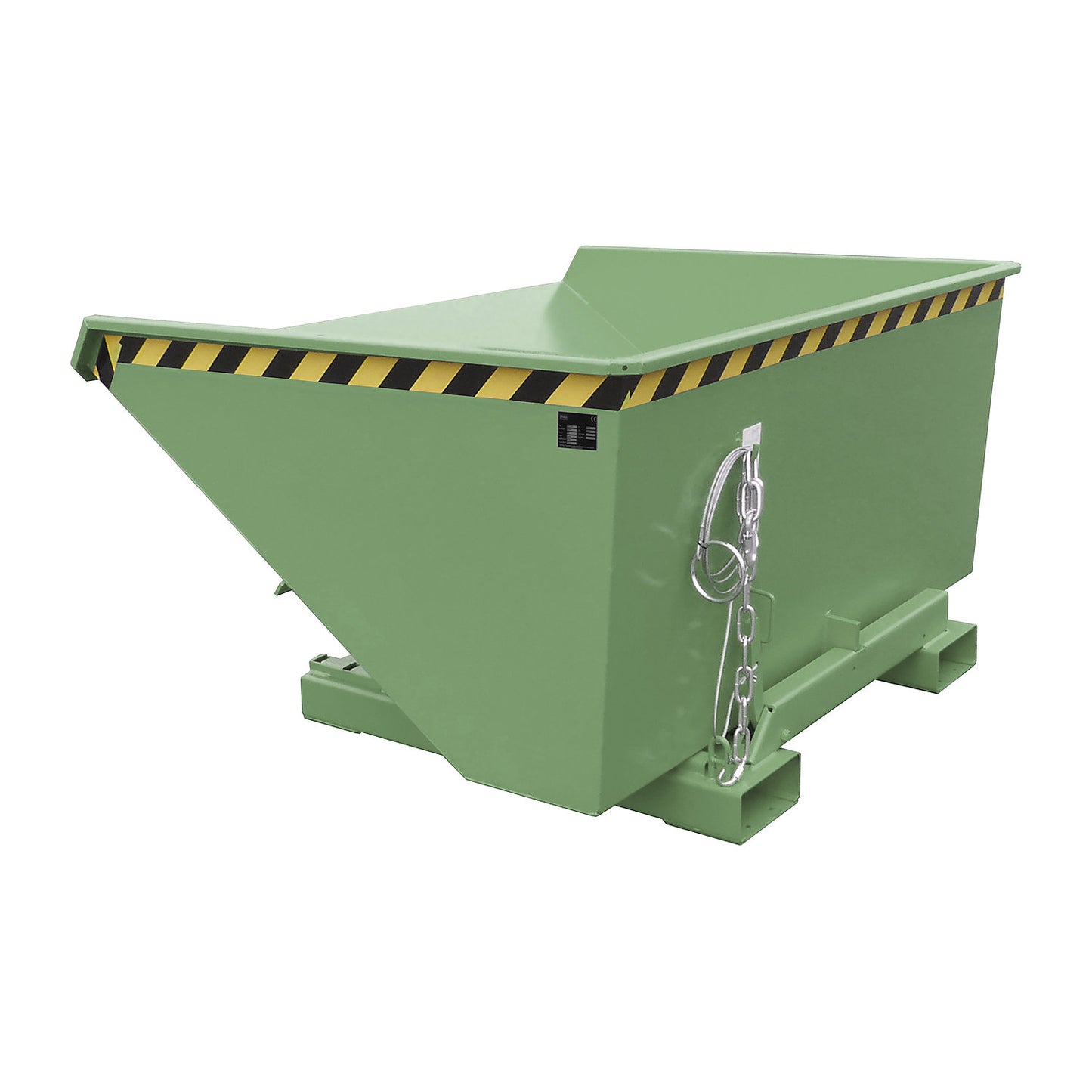 Tilting skip incl. roll-off mechanism, capacity 0.9 m³, LxWxH 1260 x 1570 x 835 mm, green.