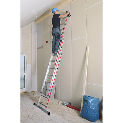 Aluminium multi-purpose ladder, trade model, 3 x 8 rungs, max. working height 6.29 m.