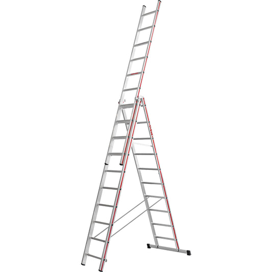 Aluminium multi-purpose ladder, trade model, 3 x 10 rungs, max. working height 7.94 m.