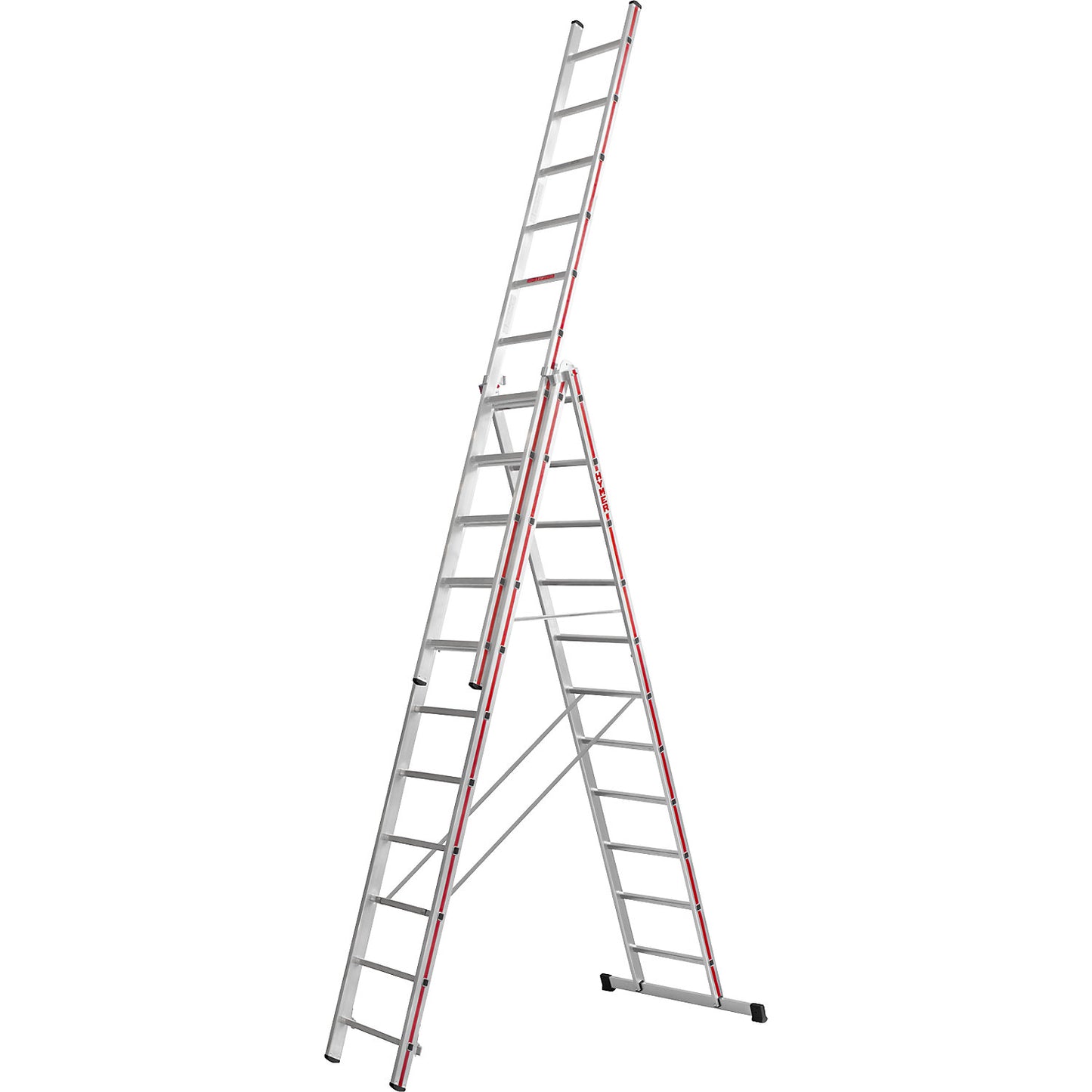 Aluminium multi-purpose ladder, trade model, 3 x 11 rungs, max. working height 8.49 m.