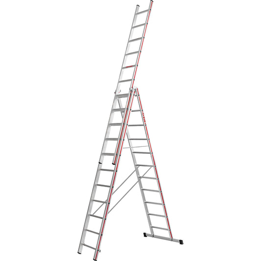 Aluminium multi-purpose ladder, trade model, 3 x 11 rungs, max. working height 8.49 m.