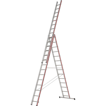 Aluminium multi-purpose ladder, trade model, 3 x 14 rungs, max. working height 10.34 m.