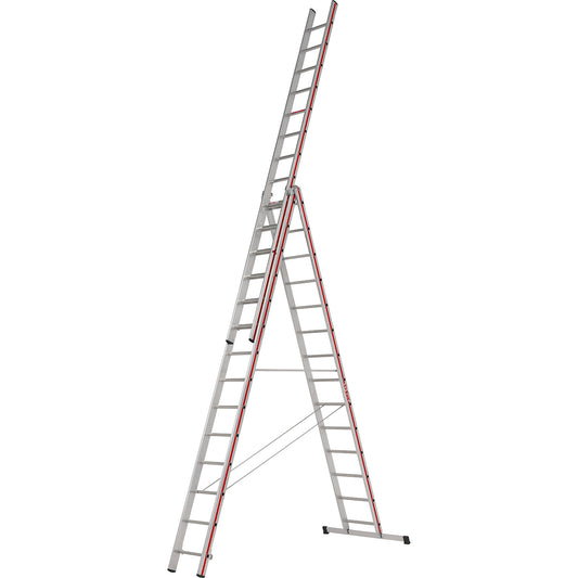 Aluminium multi-purpose ladder, trade model, 3 x 14 rungs, max. working height 10.34 m.