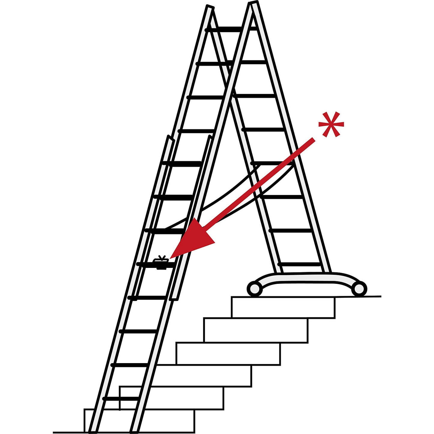 Aluminium multi-purpose ladder, industrial version with head trolley, 3 x 10 rungs, max. working height 7.99 m.