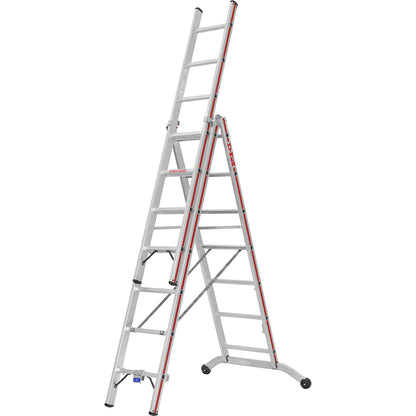Aluminium multi-purpose ladder, industrial model, 3 x 7 rungs, max. working height 5.80 m.