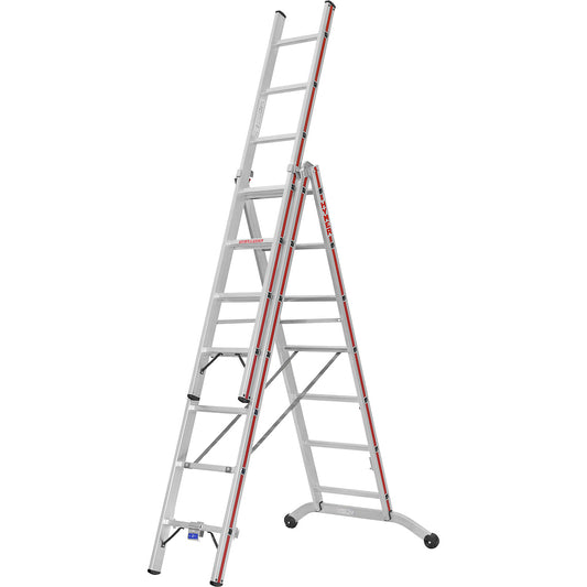 Aluminium multi-purpose ladder, industrial model, 3 x 7 rungs, max. working height 5.80 m.