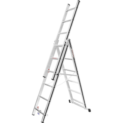 Aluminium multi-purpose ladder, entry level model, 3 x 6 rungs, max. working height 4.60 m.