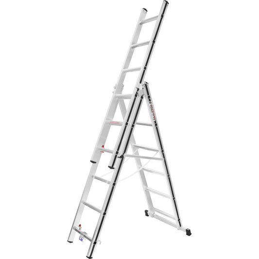 Aluminium multi-purpose ladder, entry level model, 3 x 6 rungs, max. working height 4.60 m.