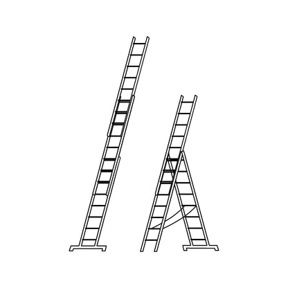Aluminium multi-purpose ladder, entry level model, 3 x 8 rungs, max. working height 5.96 m.