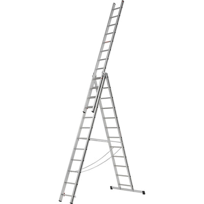 Aluminium multi-purpose ladder, entry level model, 3 x 12 rungs, max. working height 8.71 m.